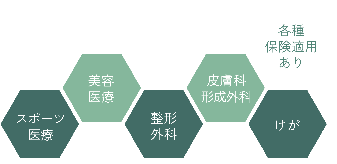 スポーツ医療・美容医療・整形外科・皮膚科形成外科・各種
保険適用あり・けが